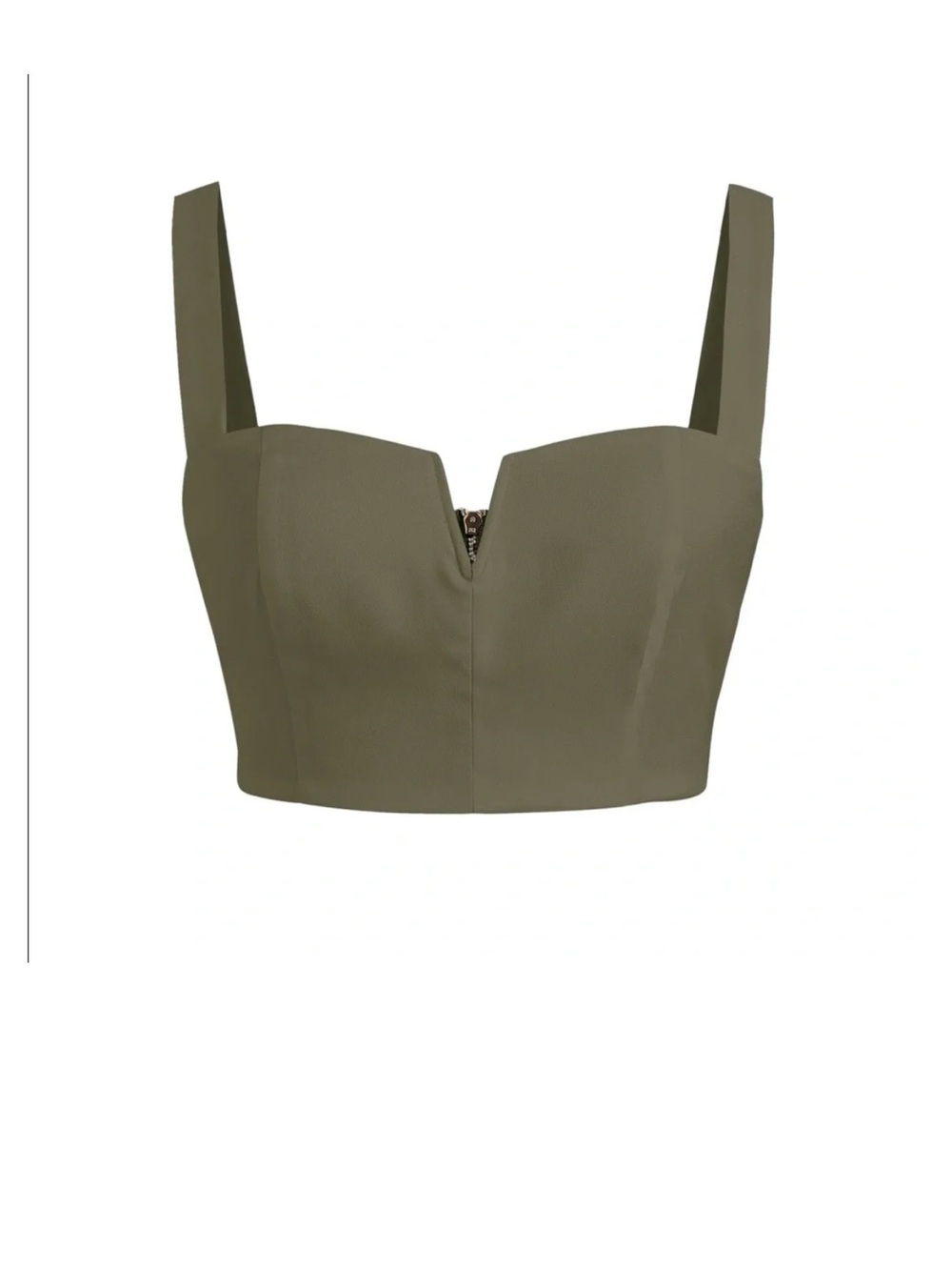 Olive Square Neck Crop Top with Front Zip